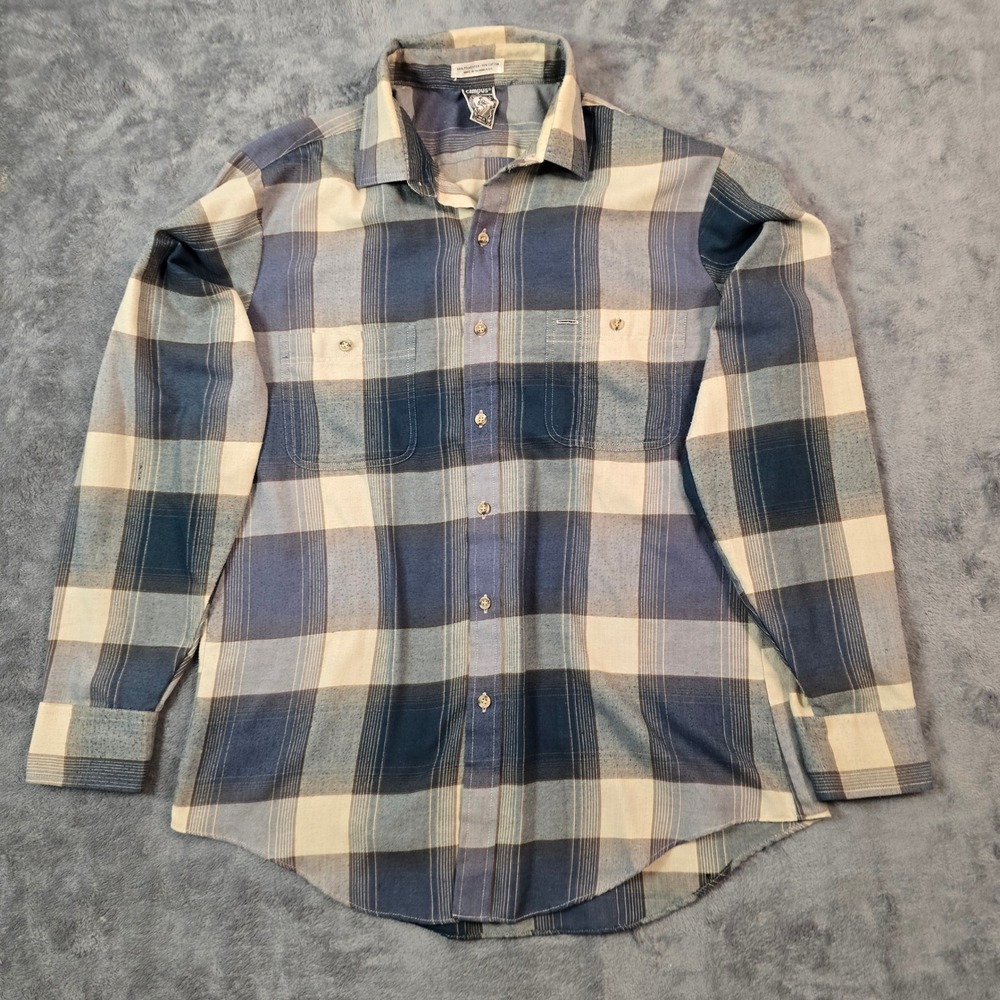 Vintage American Action Gear by Campus Shirt Men's Large Blue Plaid Button Down